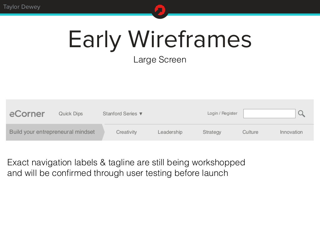 Slide: Early [navigation] Wireframes for Large Screen